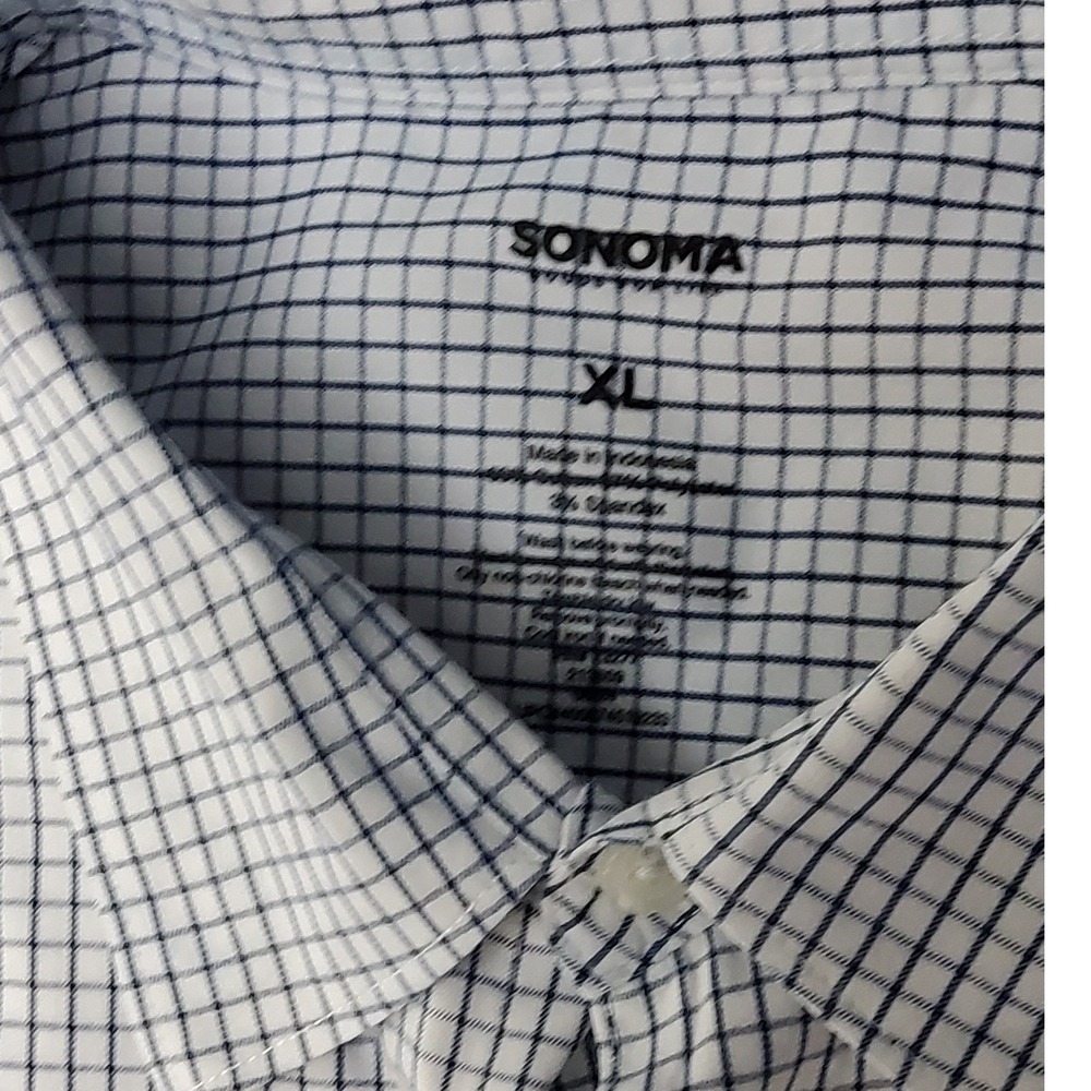 Sonoma Goods for Life Shirt Mens XL White/Blue Button Up Checkered Long Sleeve - Picture 3 of 4
